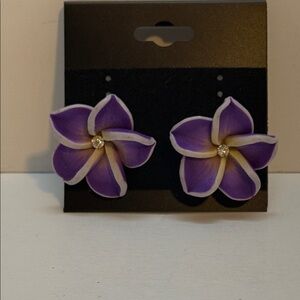 Purple  Pierced Earrings  Hawaiian Plumeria Stud Earrings Polymer Clay